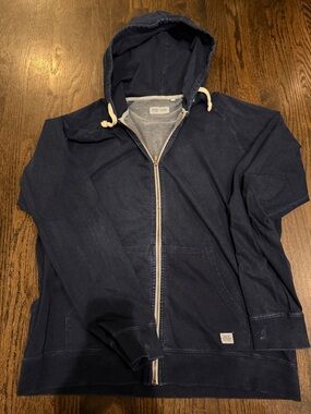 Like new Frank & Oak Navy Zip-Up Hoodie with Hood and Drawstrings